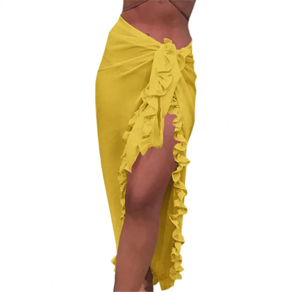 Elegant Ruffle High-Slit Beach Cover-Up Skirt