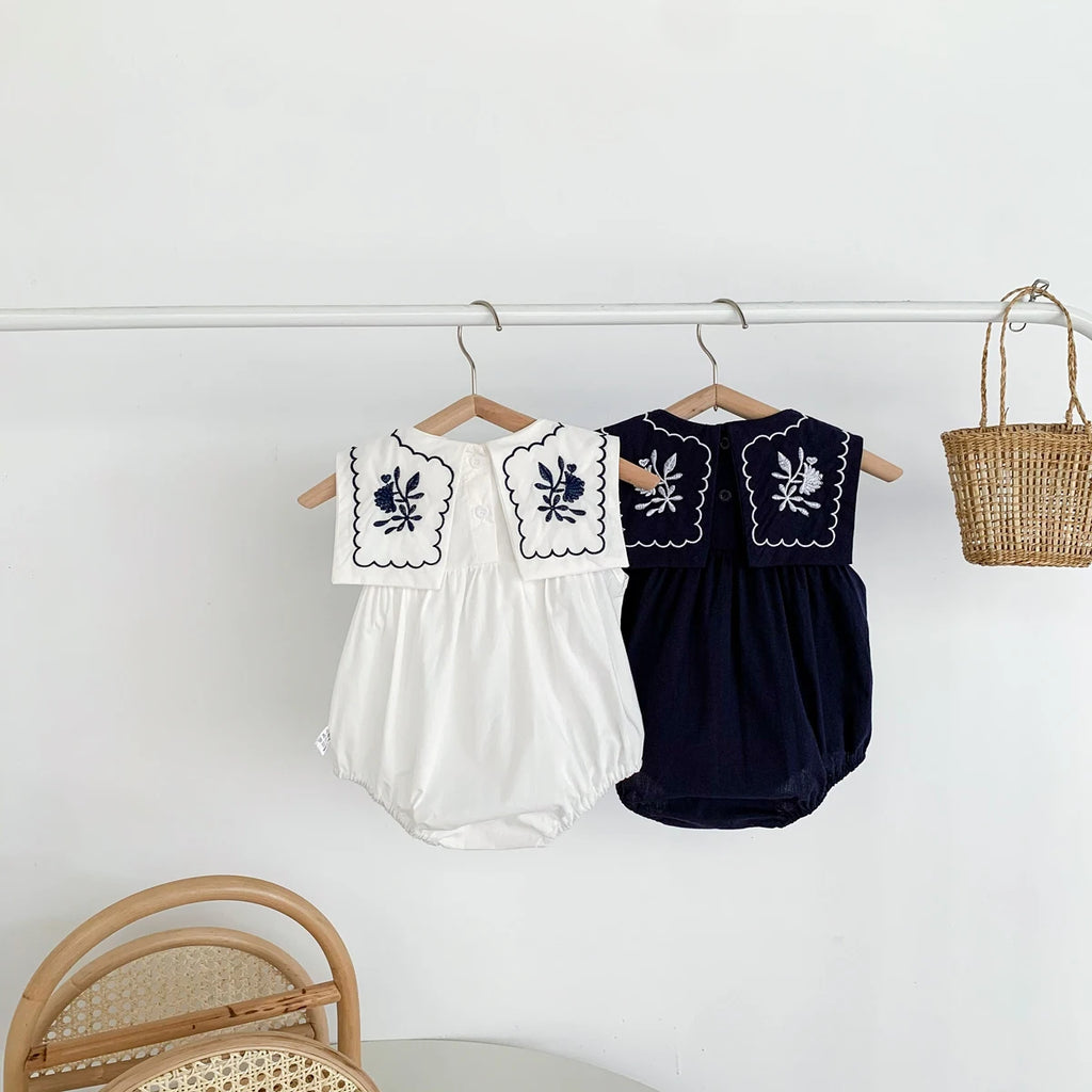 Elegant Embroidered Baby Sleeveless Romper