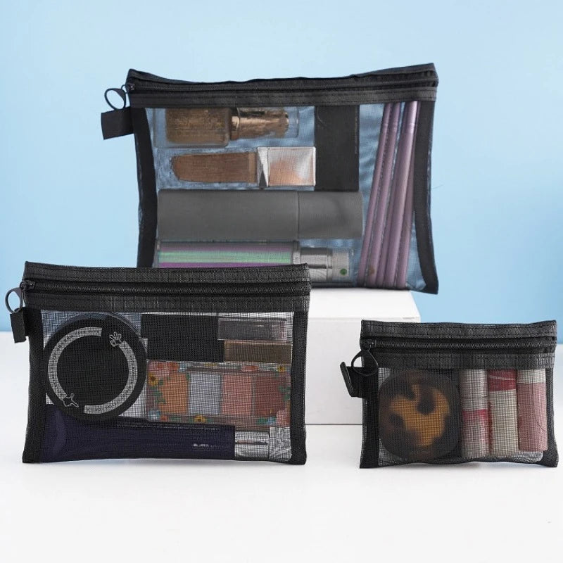 3-Piece Mesh Travel Cosmetic Organizer Bag Set