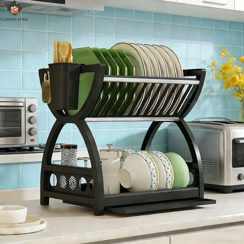 Double-Layer Kitchen Dish & Utensil Storage Rack