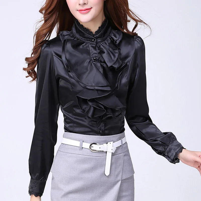Elegant Stand Collar Button-Up Blouse