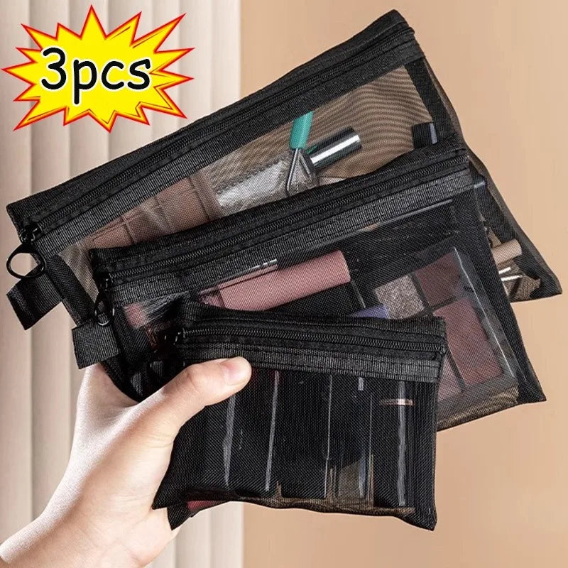 3-Piece Mesh Travel Cosmetic Organizer Bag Set