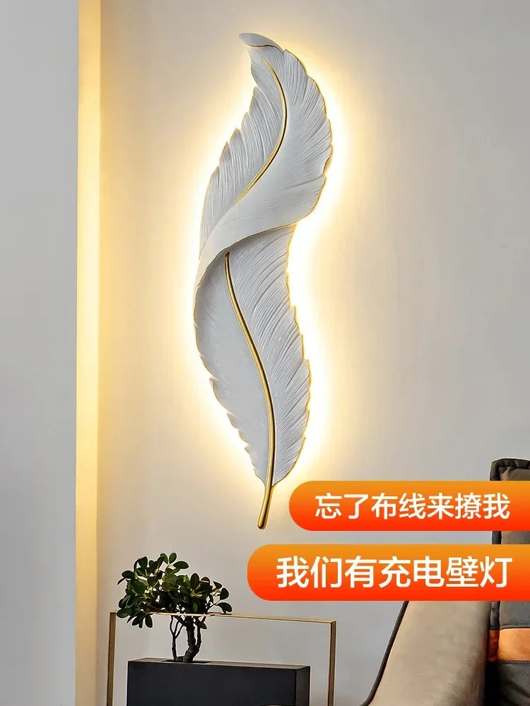 Luxury Nordic LED Feather Wall Lamp – Modern Gold Wall Sconce for Bedroom, Living Room & Hallway