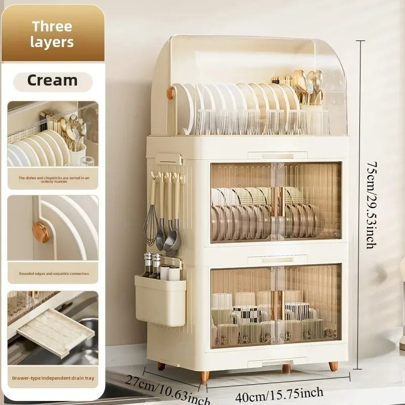 Kitchen Dish & Bowl Storage Rack with Lid