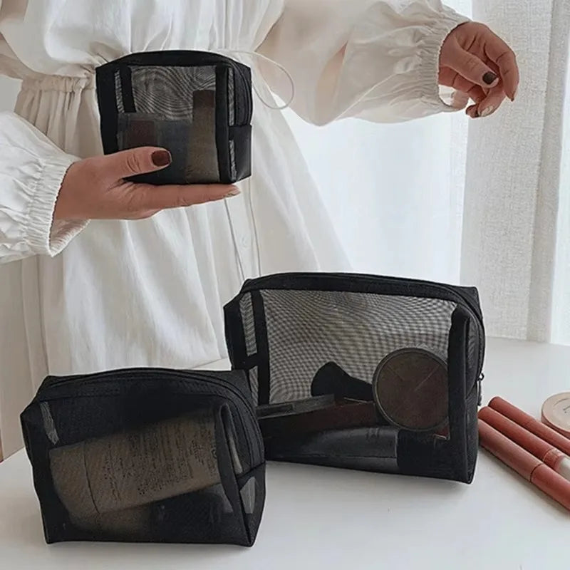 3-Piece Mesh Travel Cosmetic Organizer Bag Set