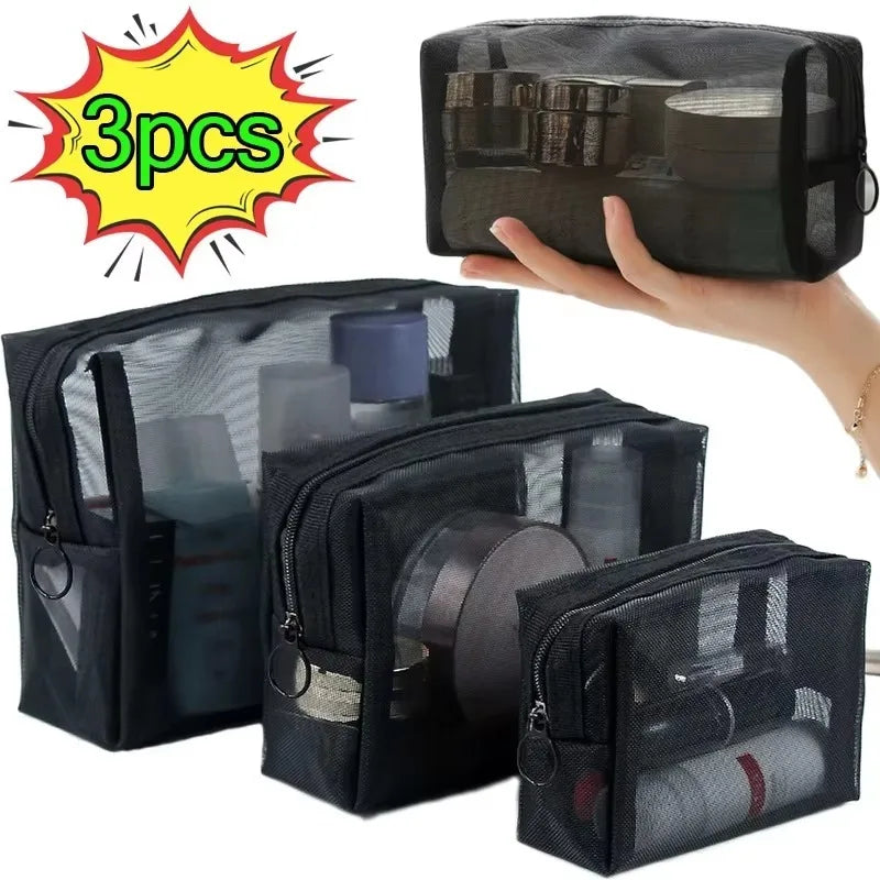 3-Piece Mesh Travel Cosmetic Organizer Bag Set