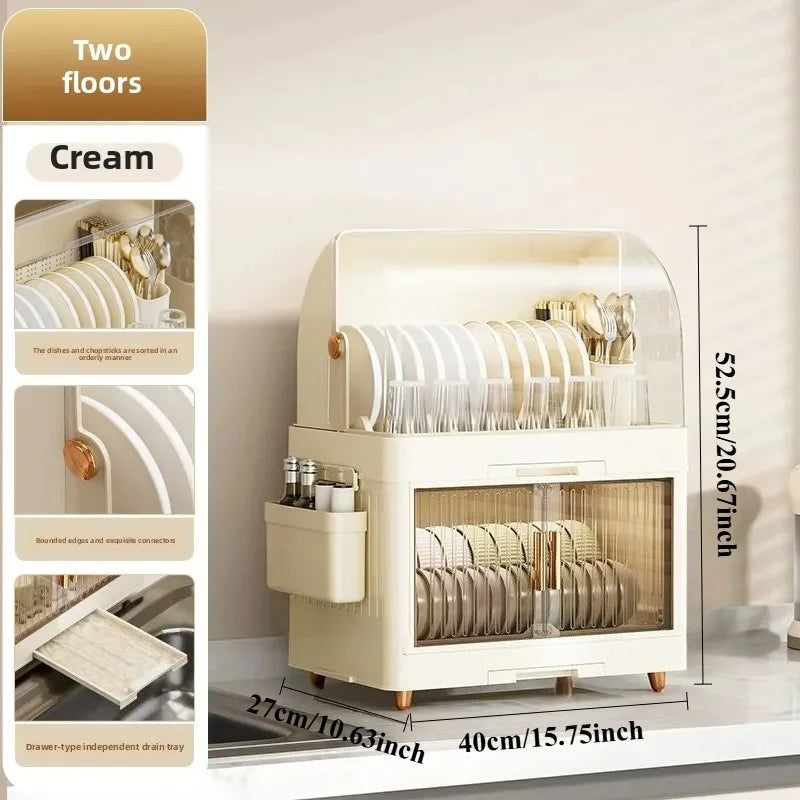 Kitchen Dish & Bowl Storage Rack with Lid