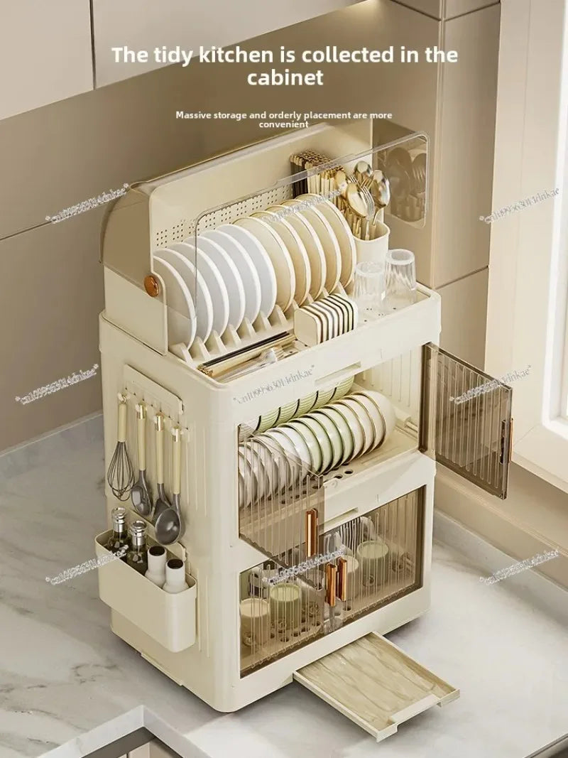 Kitchen Dish & Bowl Storage Rack with Lid