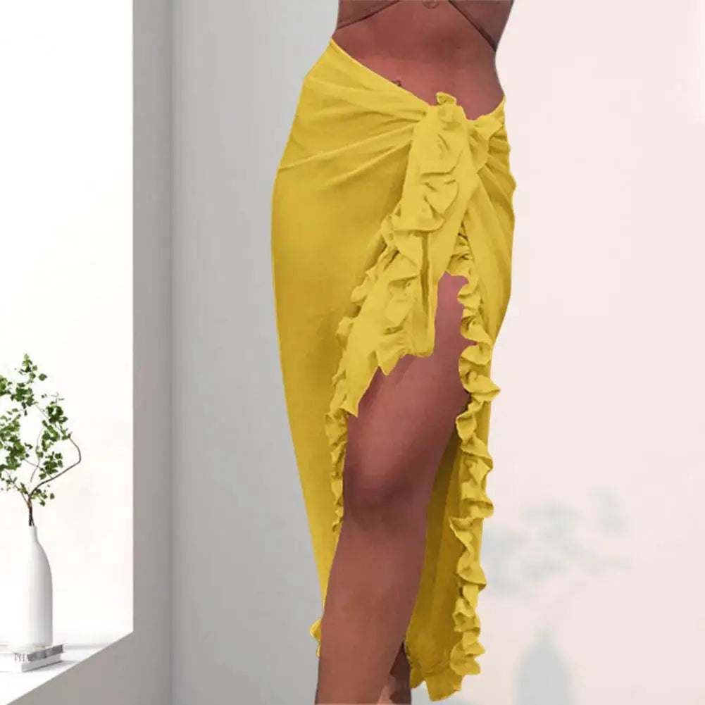 Elegant Ruffle High-Slit Beach Cover-Up Skirt