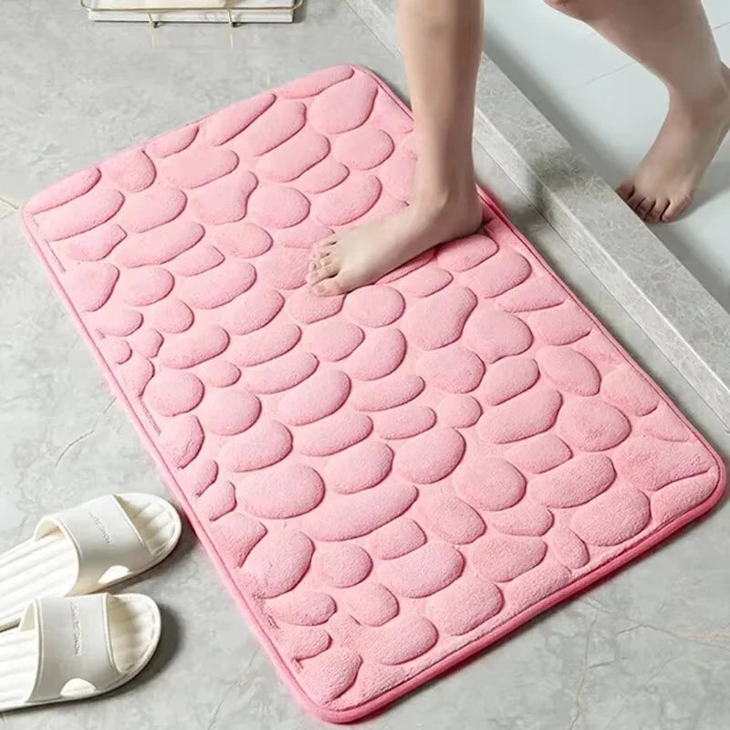1pc Memory Foam Embossed Velvet Bathroom/Living Room Non-Slip Mat