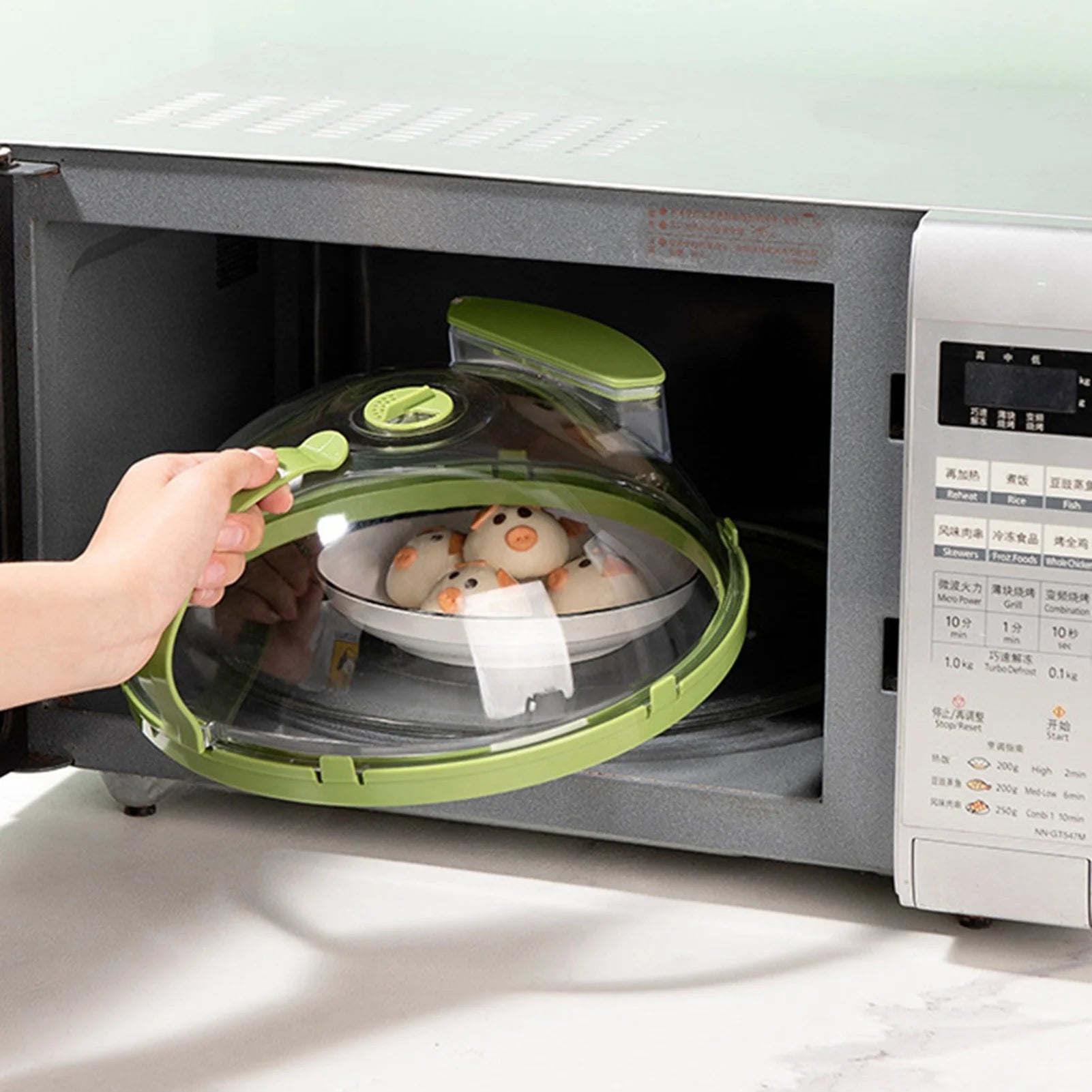 Clear Microwave Splatter Cover with Steam Vent & Water Reservoir
