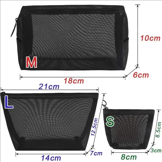 3-Piece Mesh Travel Cosmetic Organizer Bag Set