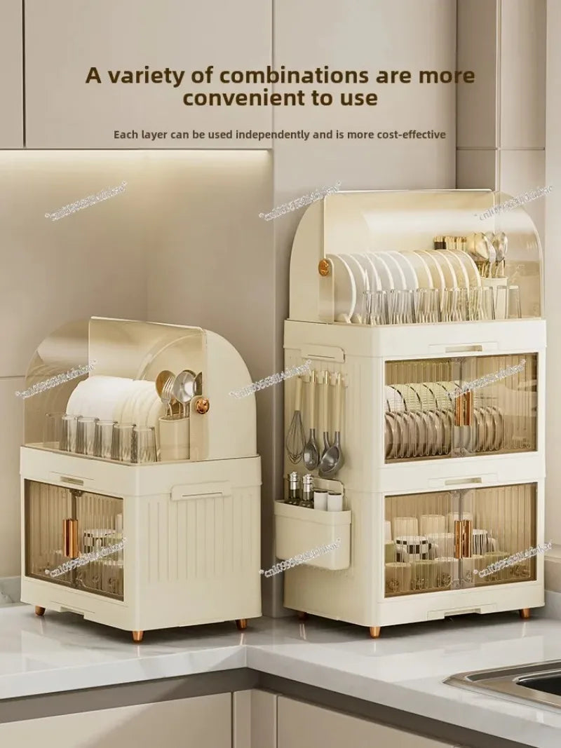 Kitchen Dish & Bowl Storage Rack with Lid