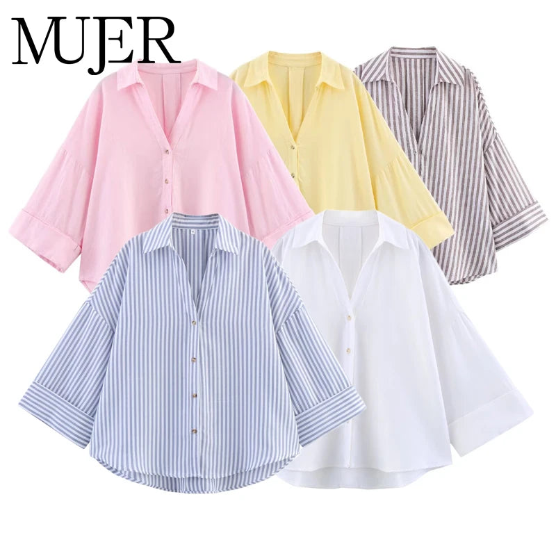 Relaxed Oversized Striped Button-Up Shirt