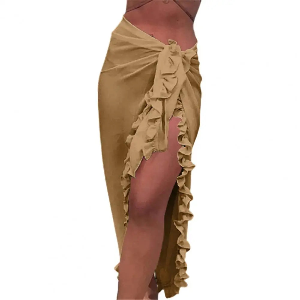 Elegant Ruffle High-Slit Beach Cover-Up Skirt