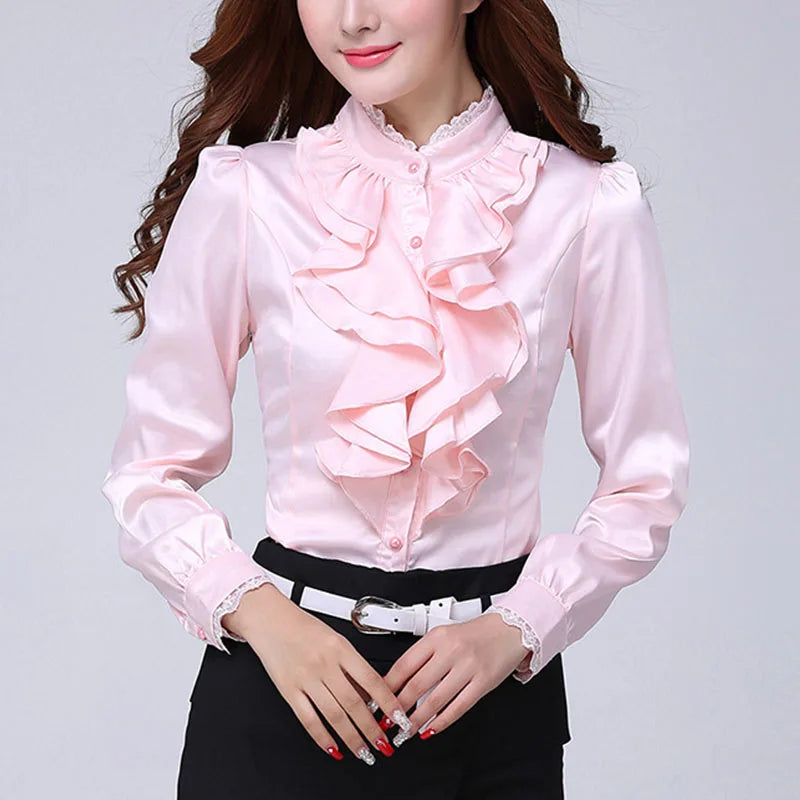 Elegant Stand Collar Button-Up Blouse