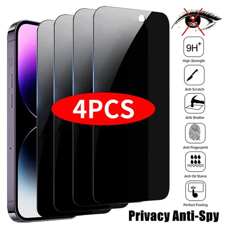 4-Pack Anti-Spy Tempered Glass Screen Protectors (iPhone Series)