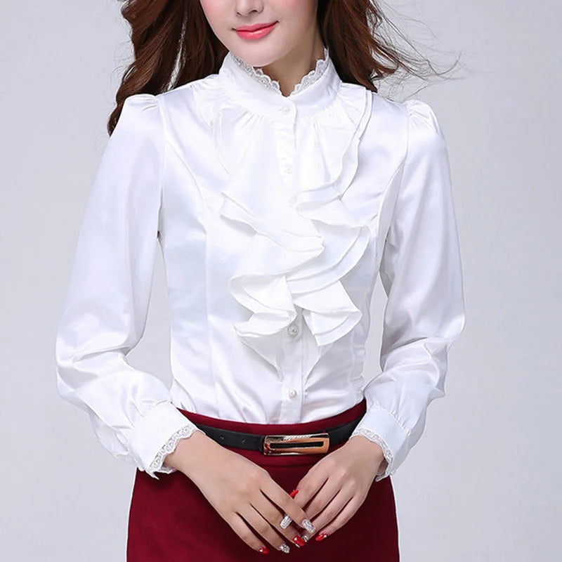 Elegant Stand Collar Button-Up Blouse