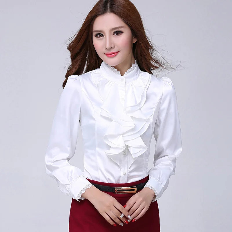 Elegant Stand Collar Button-Up Blouse