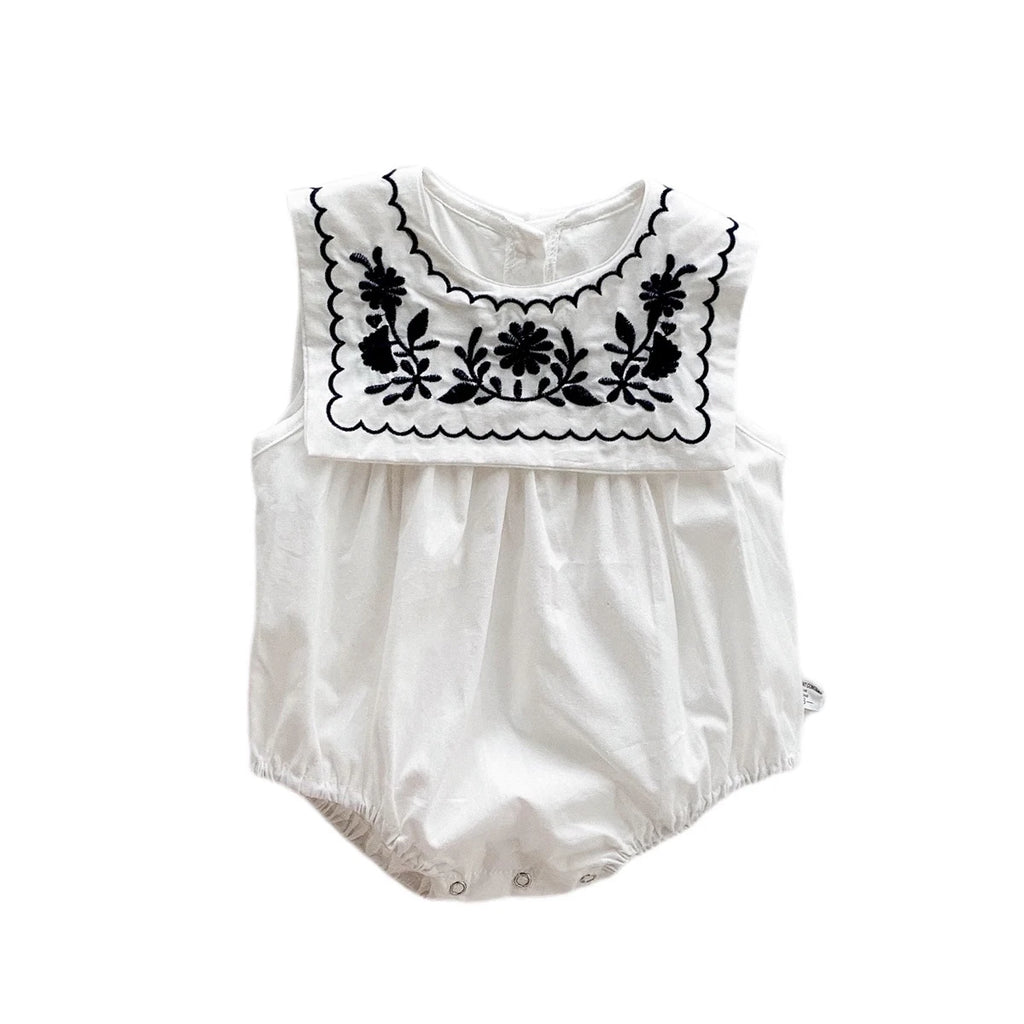 Elegant Embroidered Baby Sleeveless Romper