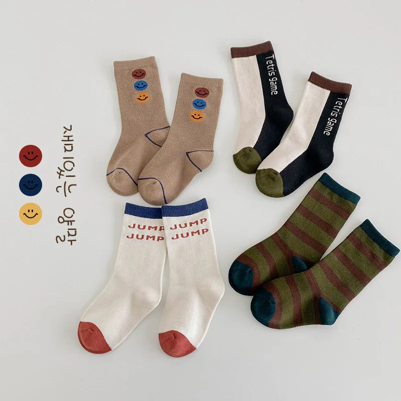Boys’ Trendy Cotton Crew Socks – 4 Pair Pack