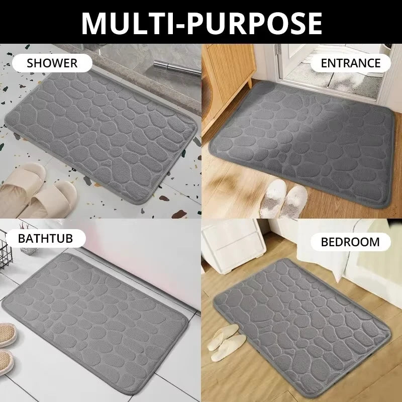1pc Memory Foam Embossed Velvet Bathroom/Living Room Non-Slip Mat