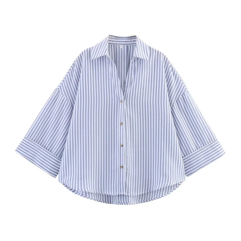 Relaxed Oversized Striped Button-Up Shirt