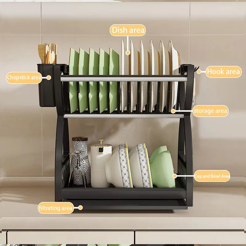 Double-Layer Kitchen Dish & Utensil Storage Rack