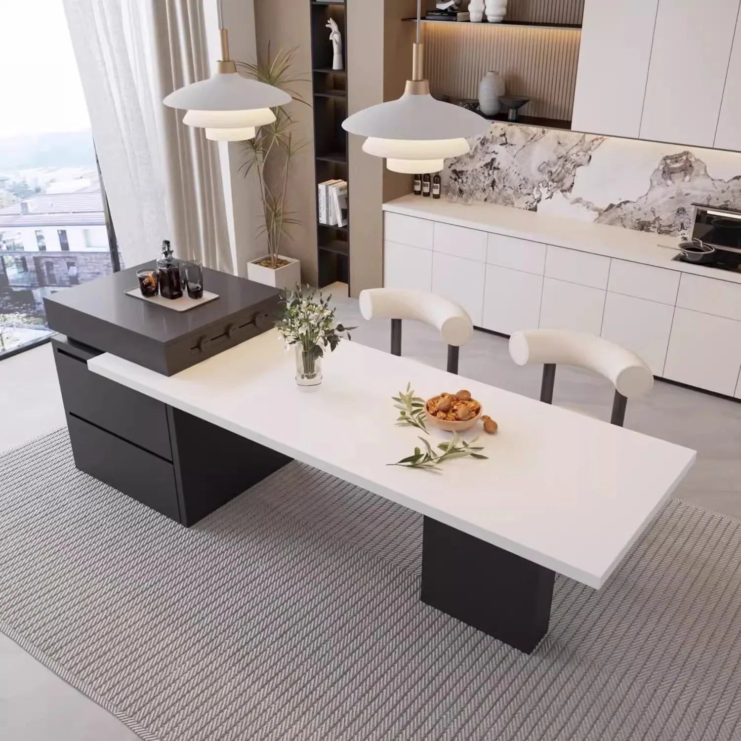 Kitchen Island Cart with Extendable Dining Table for 4-6 Person Rolling Kitchen Island with Slate Top Storage Kitchen Island Bar