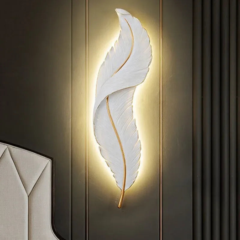 Luxury Nordic LED Feather Wall Lamp – Modern Gold Wall Sconce for Bedroom, Living Room & Hallway