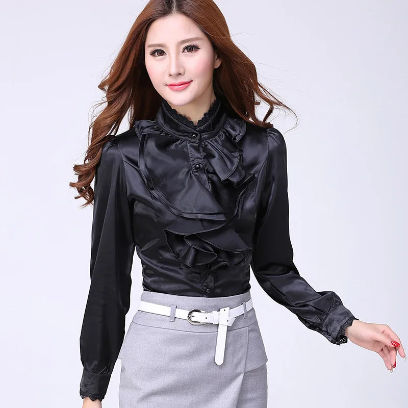 Elegant Stand Collar Button-Up Blouse