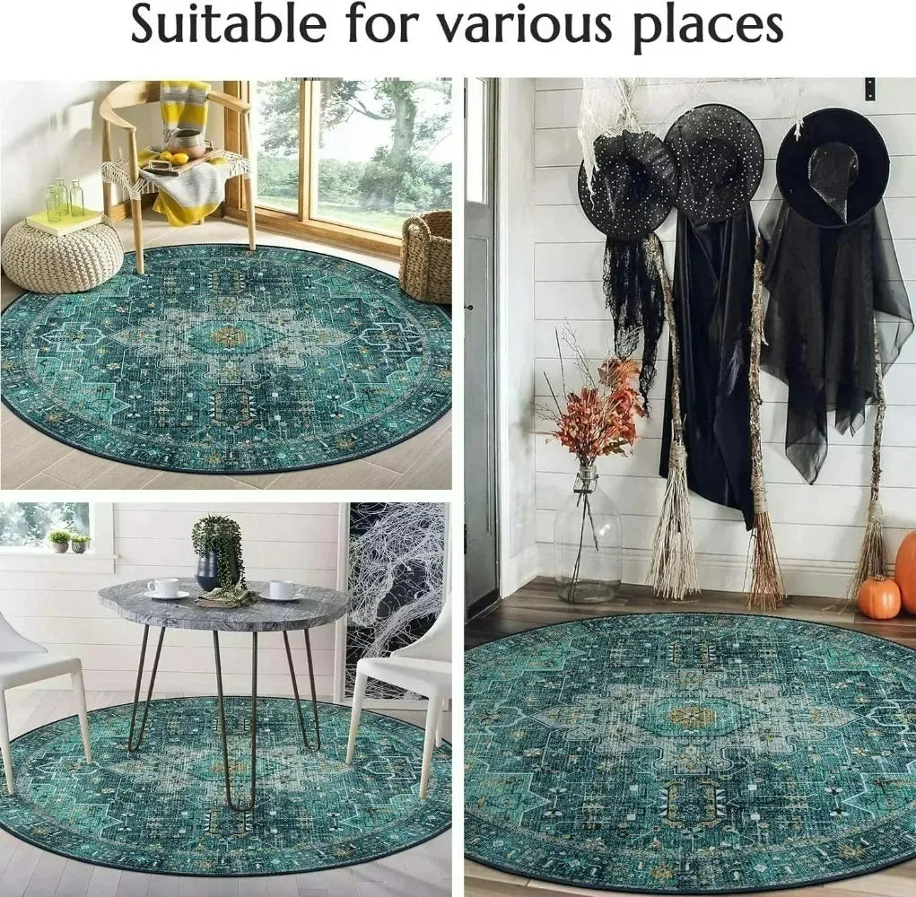 Modern Round Plush Area Rug – Washable Non-Slip Carpet for Living Room & Bedroom