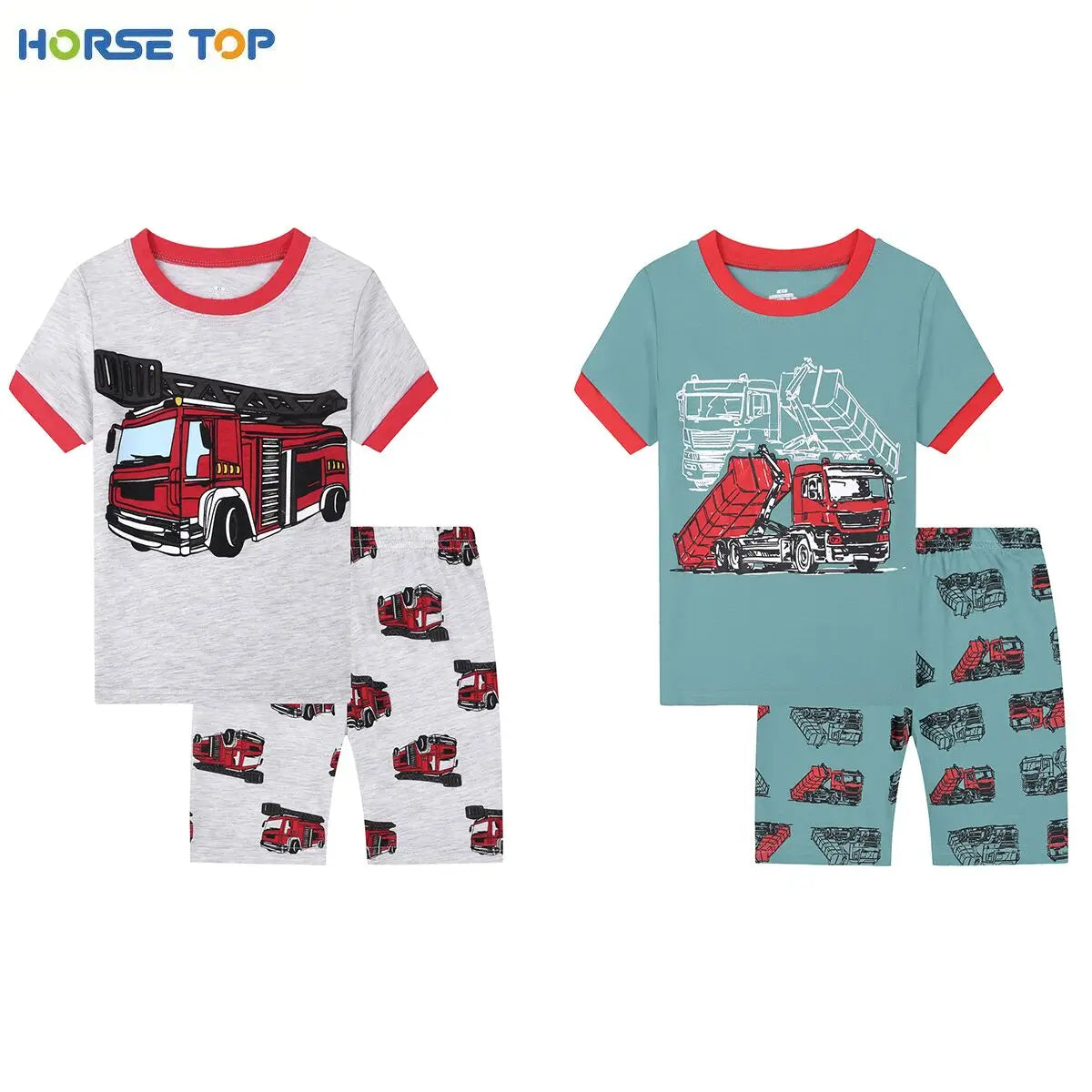 Fire Truck Boys Summer Pajama Set