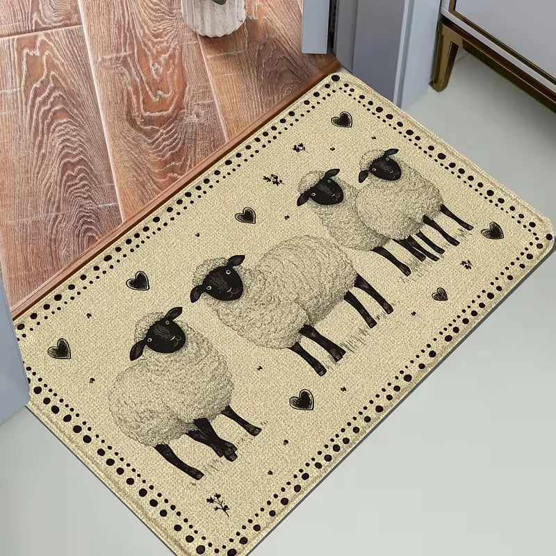 Black & White Sheep Welcome Door Mat – Non-Slip Indoor & Outdoor Rug