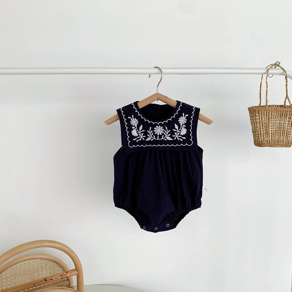 Elegant Embroidered Baby Sleeveless Romper