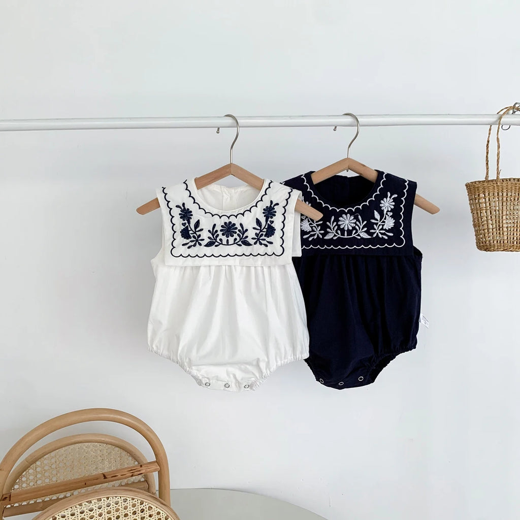 Elegant Embroidered Baby Sleeveless Romper