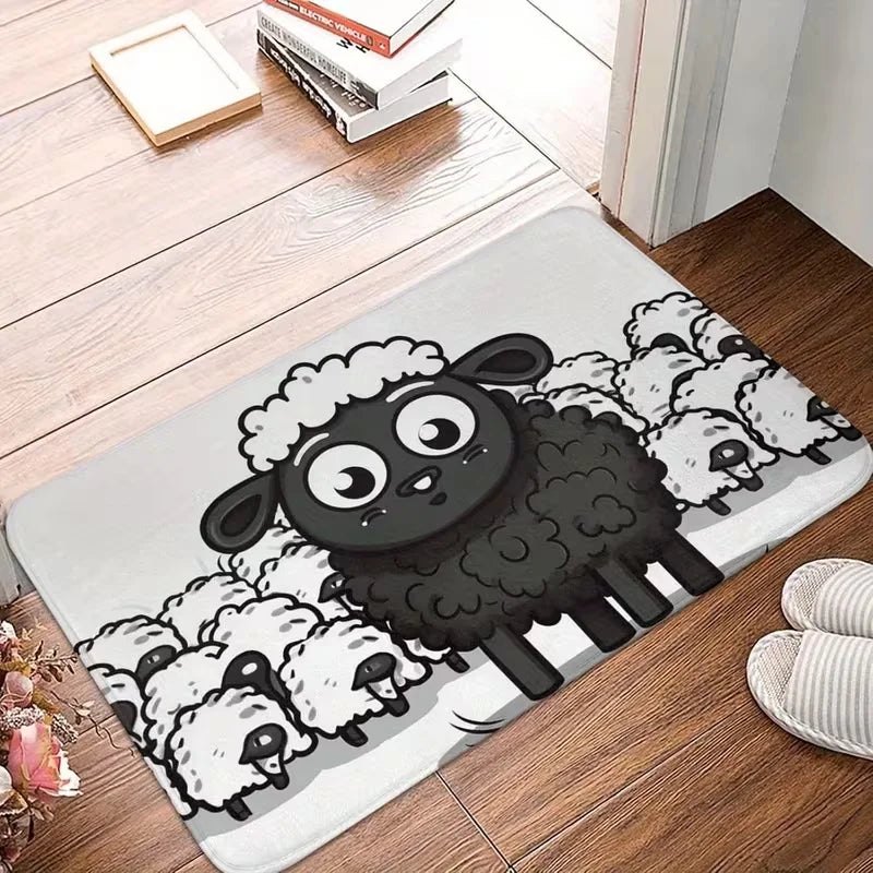 Black & White Sheep Welcome Door Mat – Non-Slip Indoor & Outdoor Rug