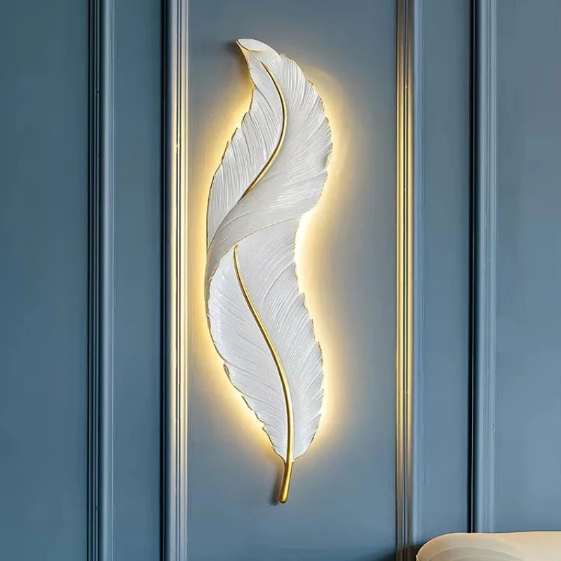 Luxury Nordic LED Feather Wall Lamp – Modern Gold Wall Sconce for Bedroom, Living Room & Hallway