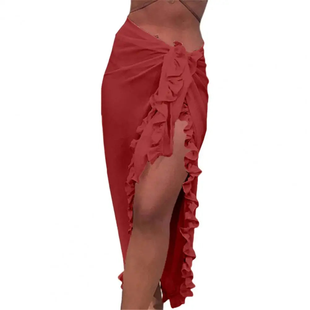 Elegant Ruffle High-Slit Beach Cover-Up Skirt