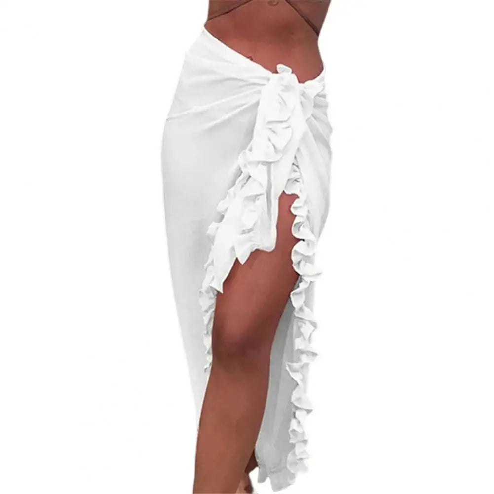 Elegant Ruffle High-Slit Beach Cover-Up Skirt
