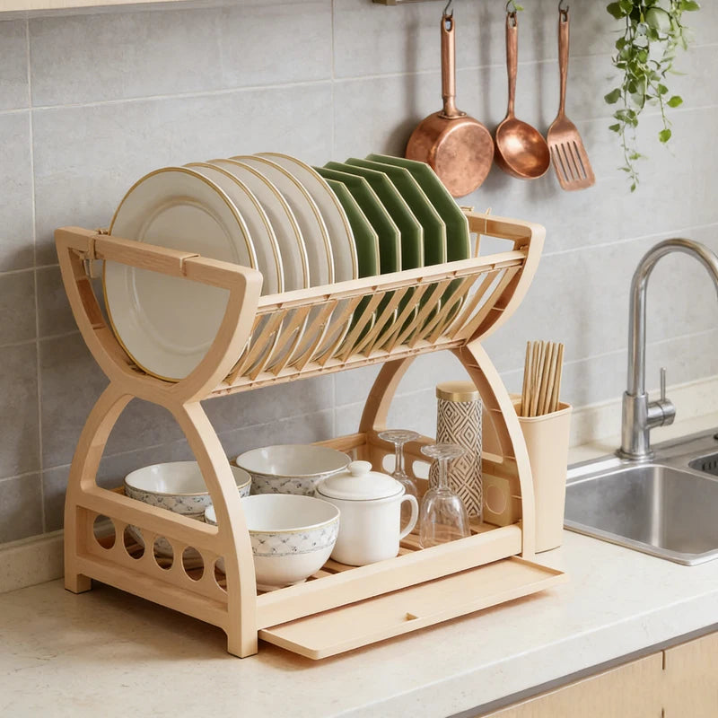 Double-Layer Kitchen Dish & Utensil Storage Rack