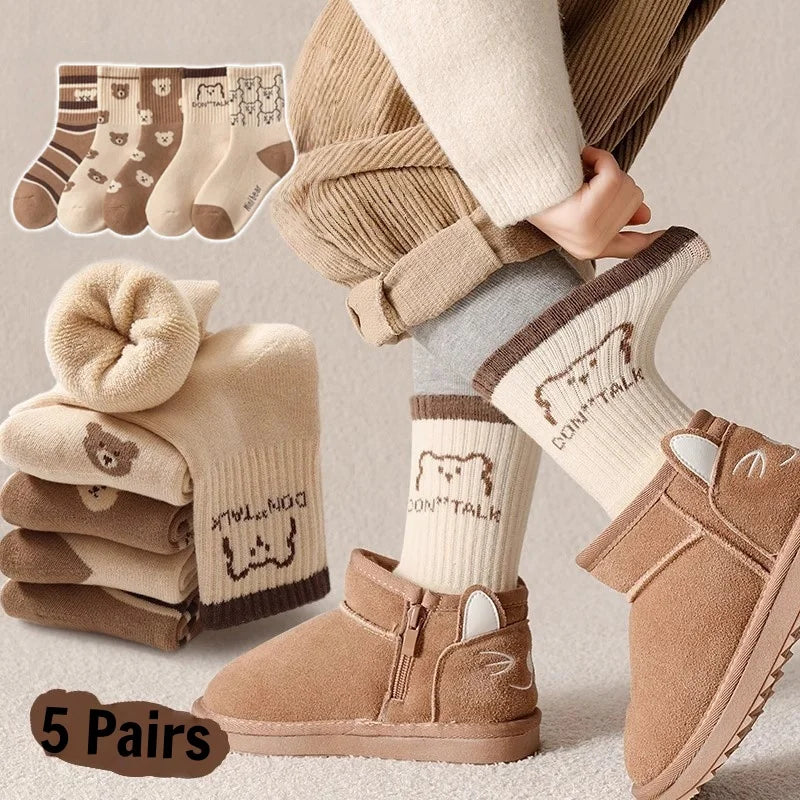 CozyKids™ Winter Thermal Plush Socks – 5 Pair Pack