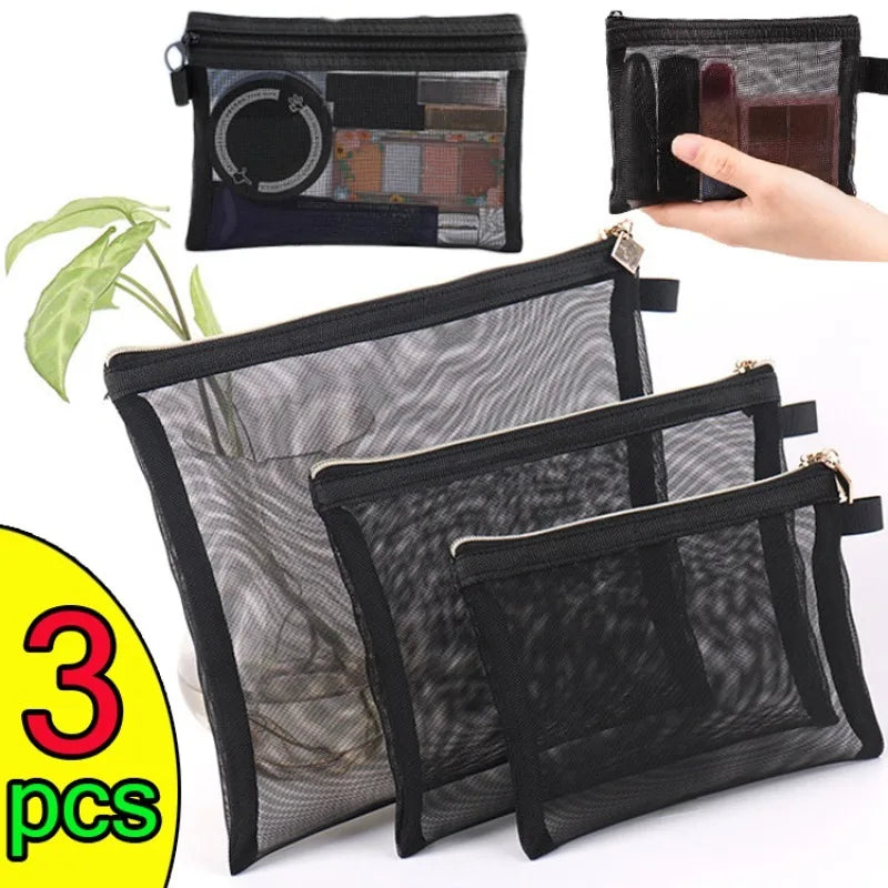 3-Piece Mesh Travel Cosmetic Organizer Bag Set