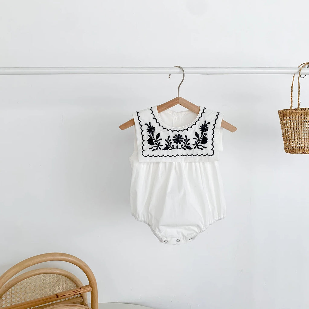 Elegant Embroidered Baby Sleeveless Romper